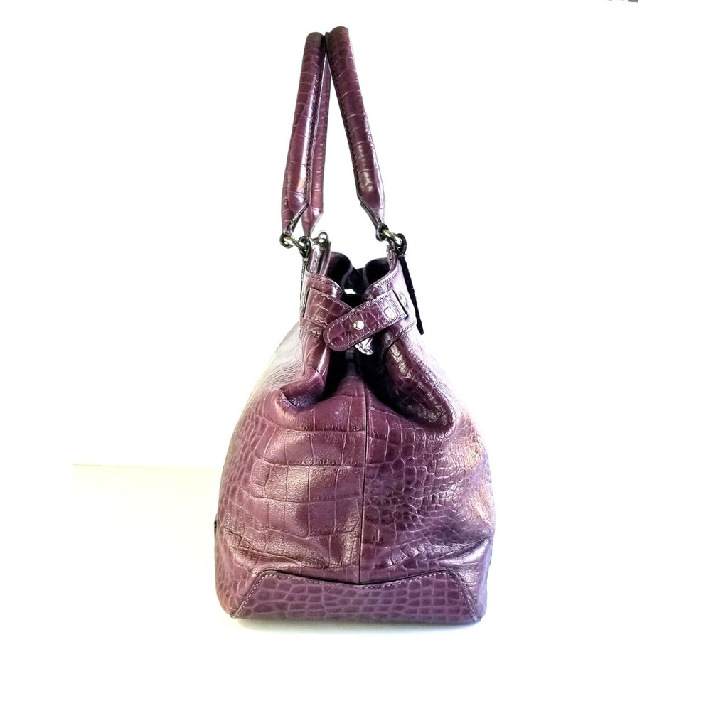 KATE SPADE Purple Stevie Carlsbad Leather Bag Embossed Croc Double Handles Purse - Picture 4 of 13